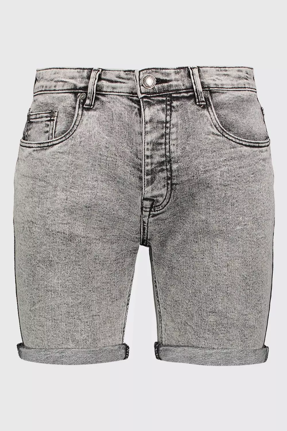 Skinny Fit Pale Grey Acid Wash Jean Shorts